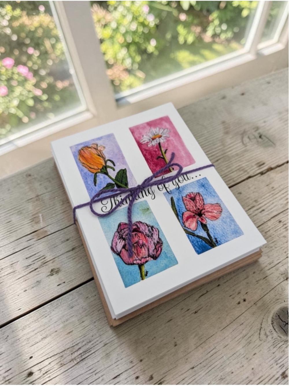 12 Watercolor Notecards Thinking of You 4.25 x 5.5 - Picture 2 of 5